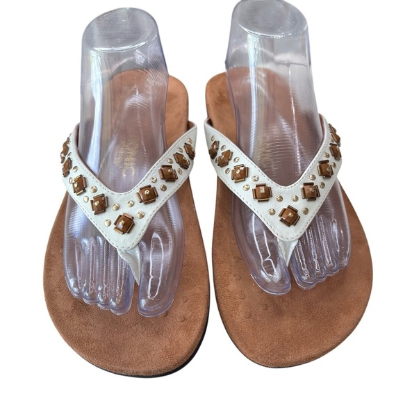 Vionic Orthaheel Floriana Thong Sandals Size 9 WIDE White Leather Embellished - Picture 14 of 16